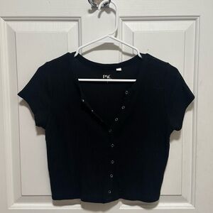 Pacsun Women's Black Button-Up Ribbed Top